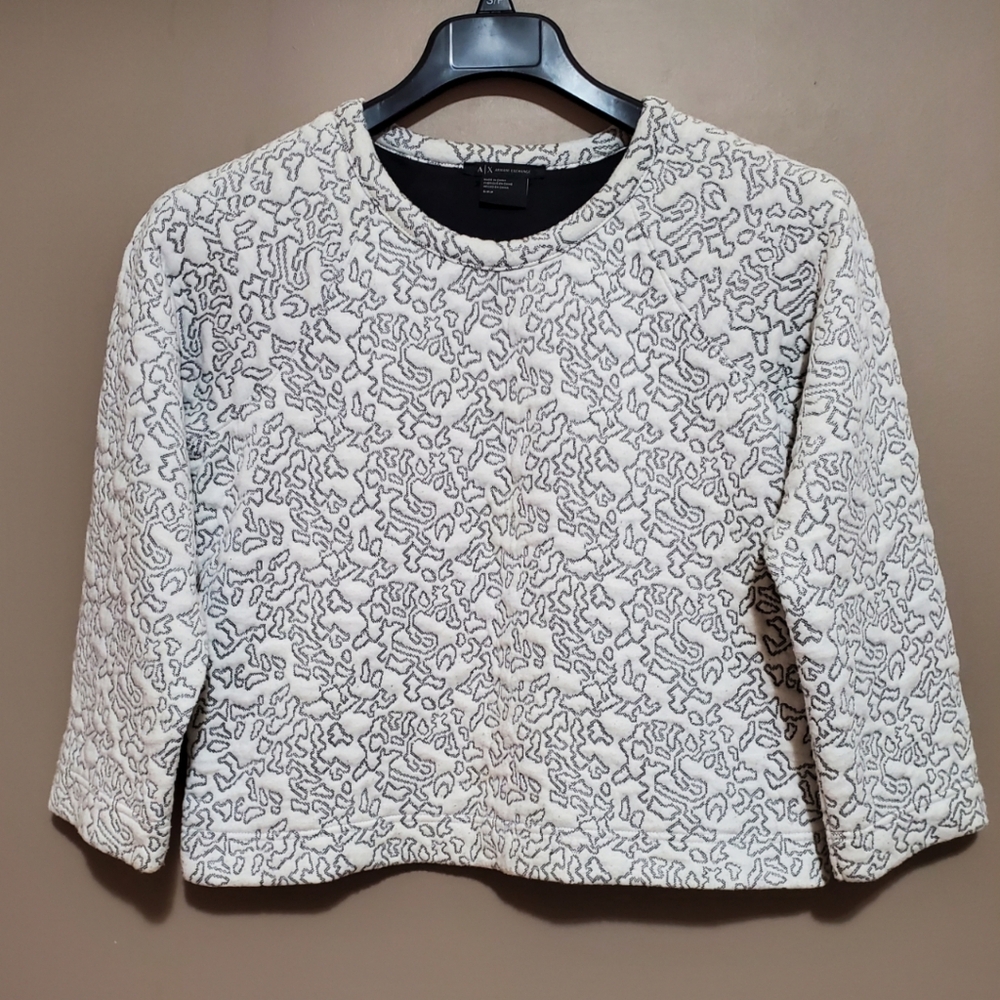 Armani Exchange Textured White and Gray Relaxed Fit Sweatshirt